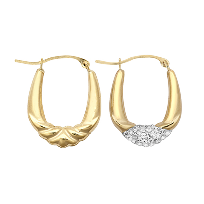 9ct YG Crystal Fancy Creole Earrings