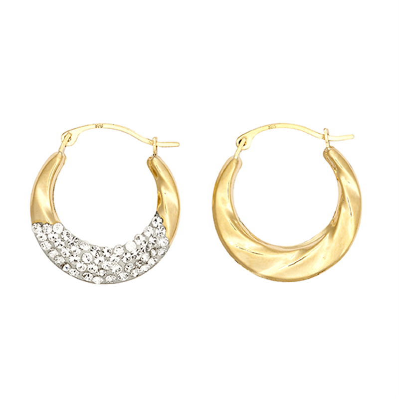 9ct Yellow Gold Crystal Fancy Creole Earrings