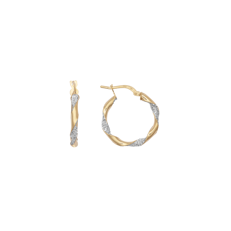 9ct YG 15mm Glitter Twist Hoop Earrings