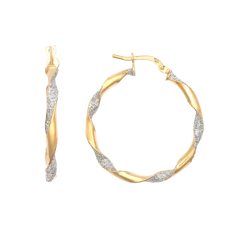9ct YG 25mm Glitter Twist Hoop Earrings