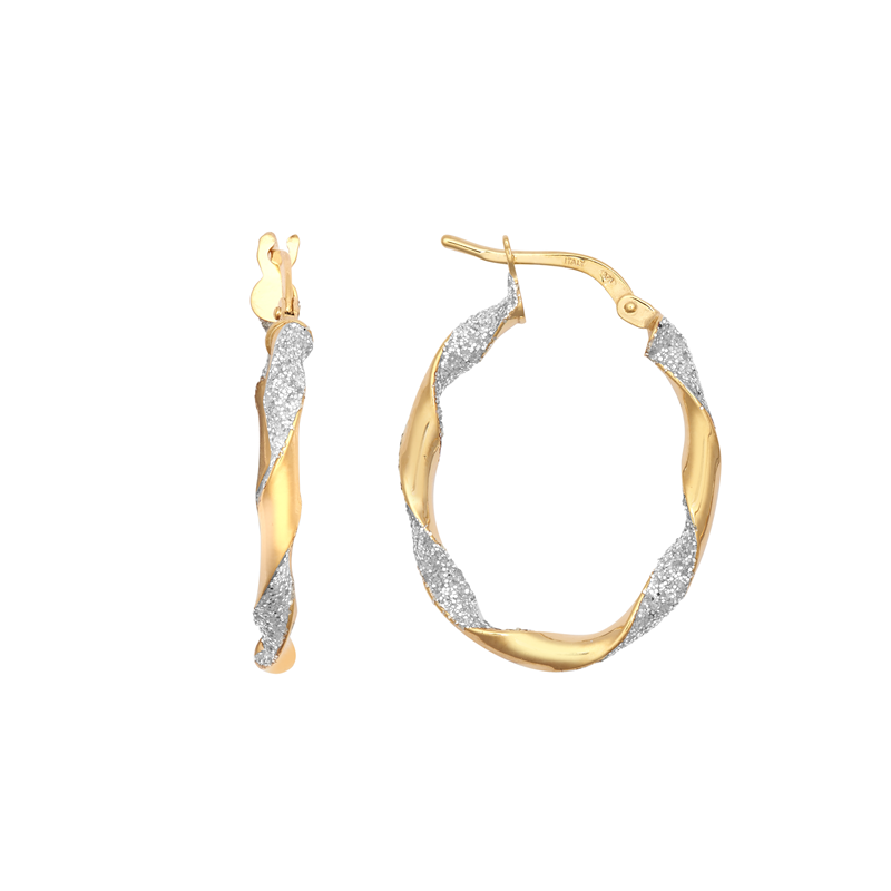 9ct YG 20mm Oval Glitter Twist Hoop Earrings
