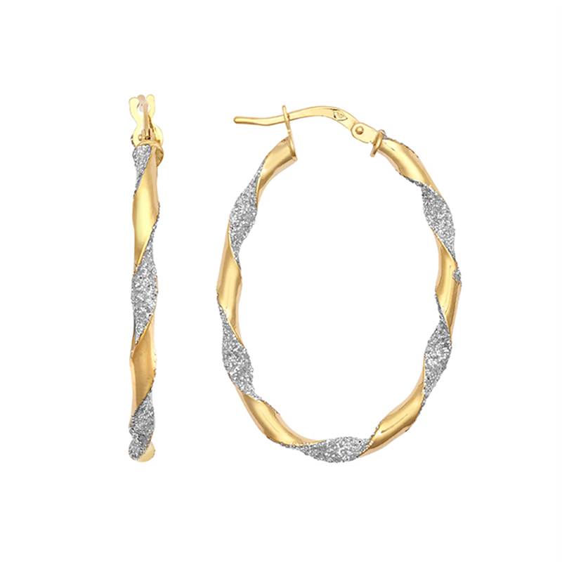 9ct YG 25mm Oval Glitter Twist Hoop Earrings