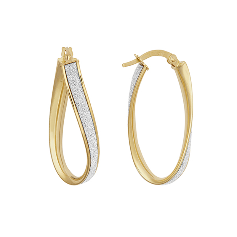 9ct Yellow Gold Glitter Fancy Hoop Earrings