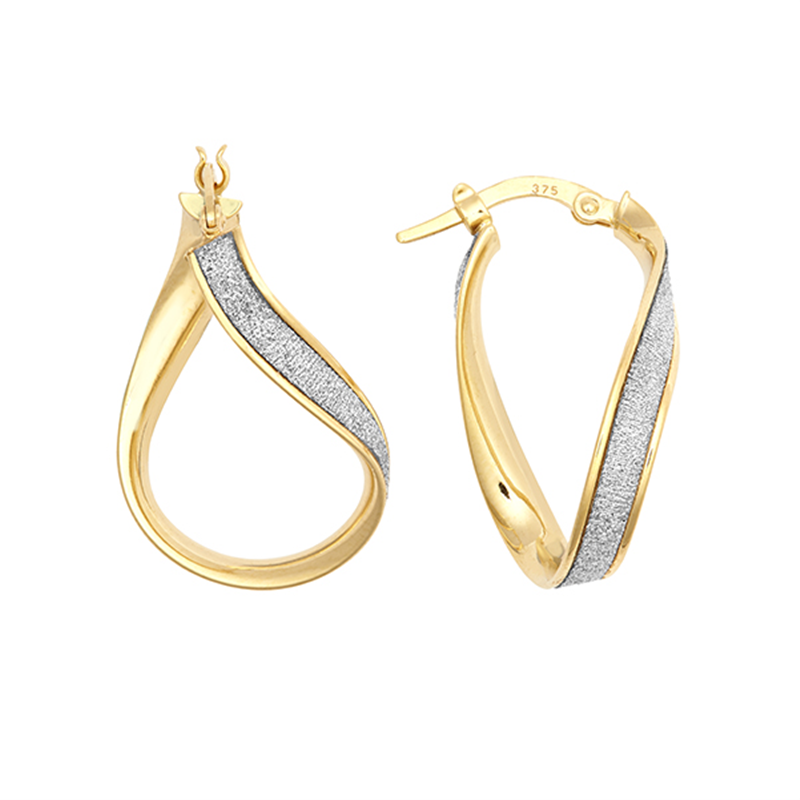 9ct Yellow Gold Glitter Fancy Hoop Earrings