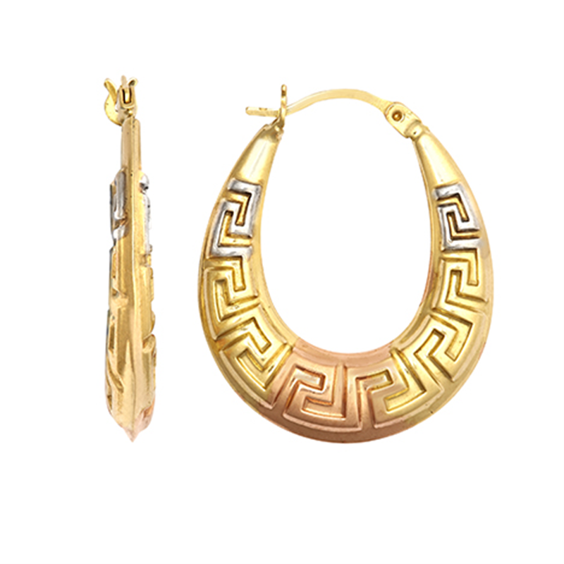9ct Gold Three Colour Greek Key Creole Earrings