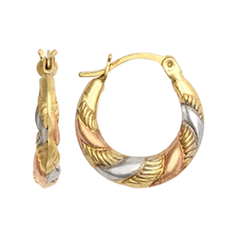 9ct Gold Three Colour Fancy Creole Earrings