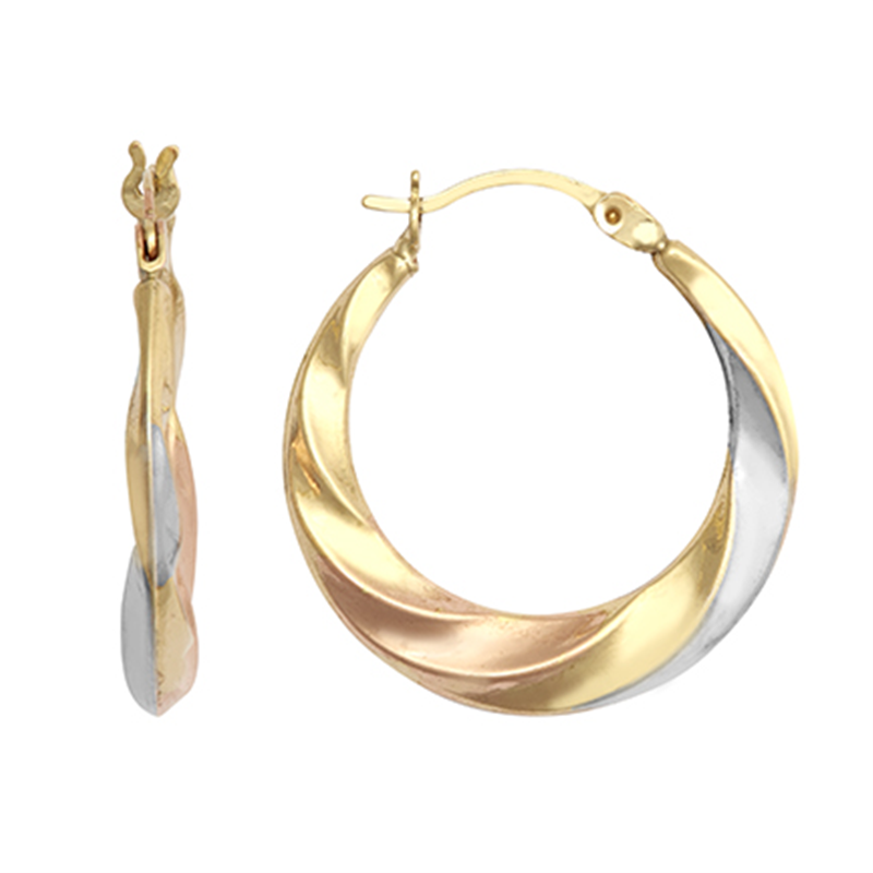 9ct Gold Three Colour Fancy Creole Earrings 15mm