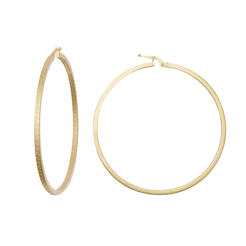 9ct YG 50mm Double Greek Key Hoop Earrings