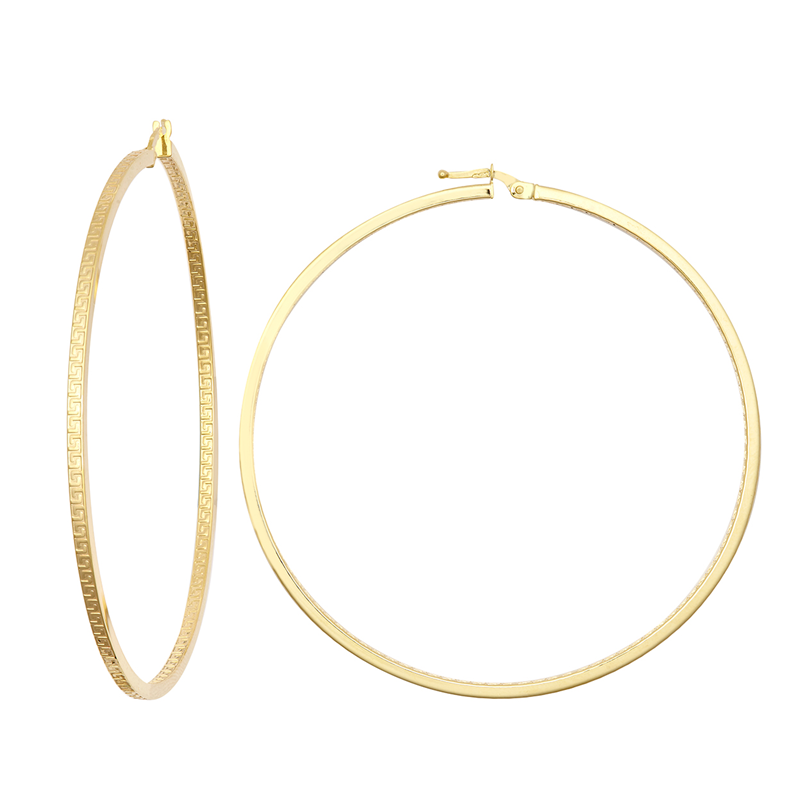 9ct YG 60mm Double Greek Key Hoop Earrings