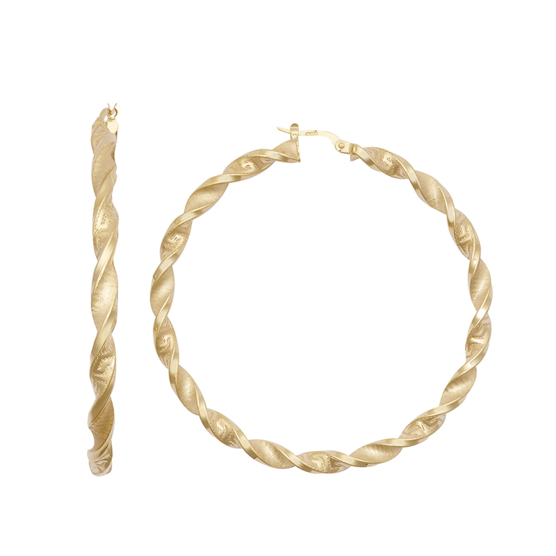 9ct YG 50mm Greek Key Twist Hoop Earrings