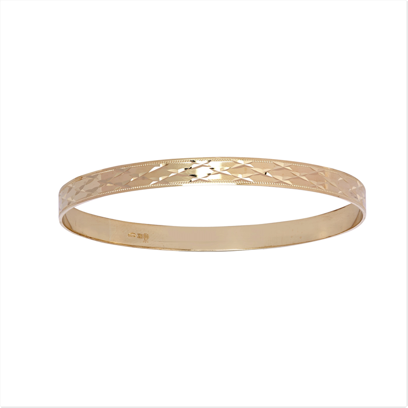 9ct YG 6mm Flat Diamond Cut Bangle