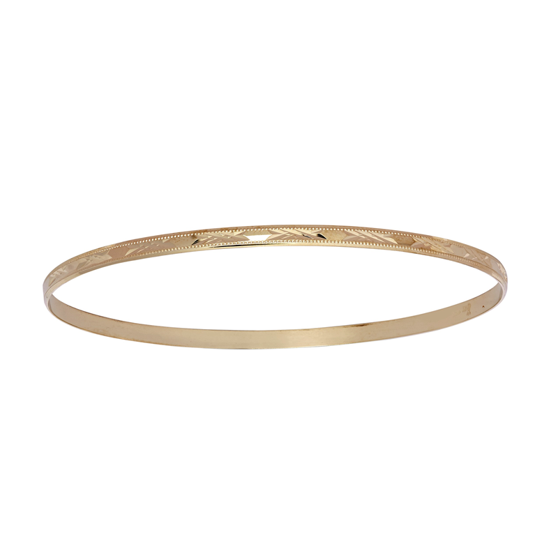 9ct YG 3mm D-Shape Diamond Cut Bangle