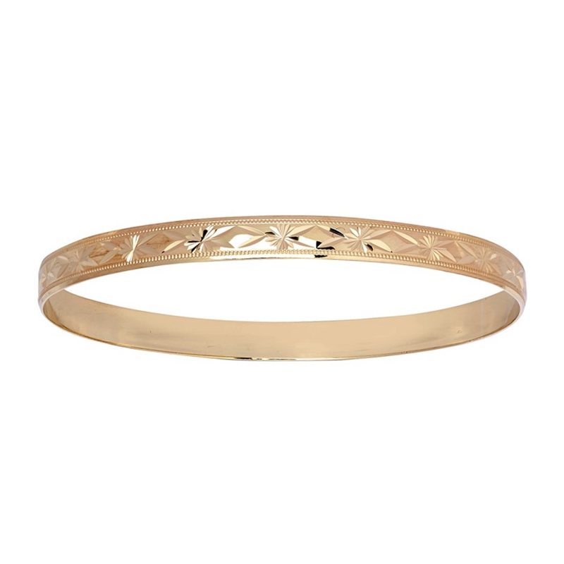 9ct YG 6mm D-Shape Diamond Cut Bangle