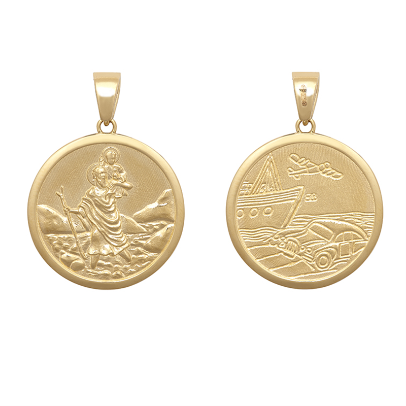 9ct YG 25mm Double Sided St. Christopher Medallion Pendant