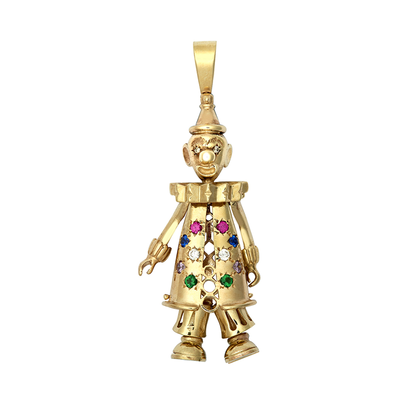 9ct YG Cz Moveable Clown Pendant