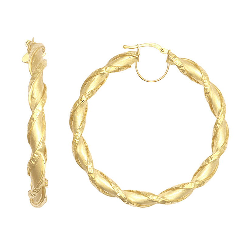 9ct YG 40mm Shiny Twist Hoop Earrings