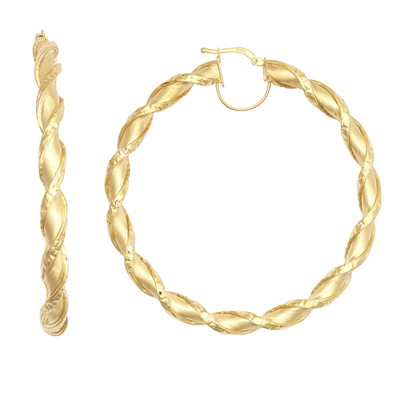 9ct YG 50mm Shiny Twist Hoop Earrings