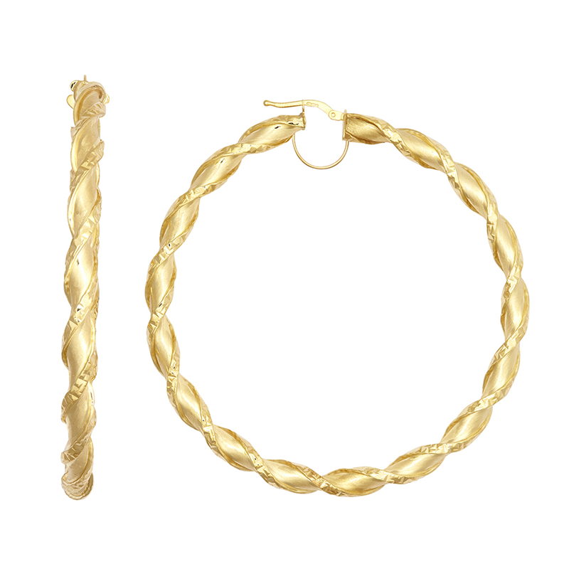 9ct YG 60mm Shiny Twist Hoop Earrings
