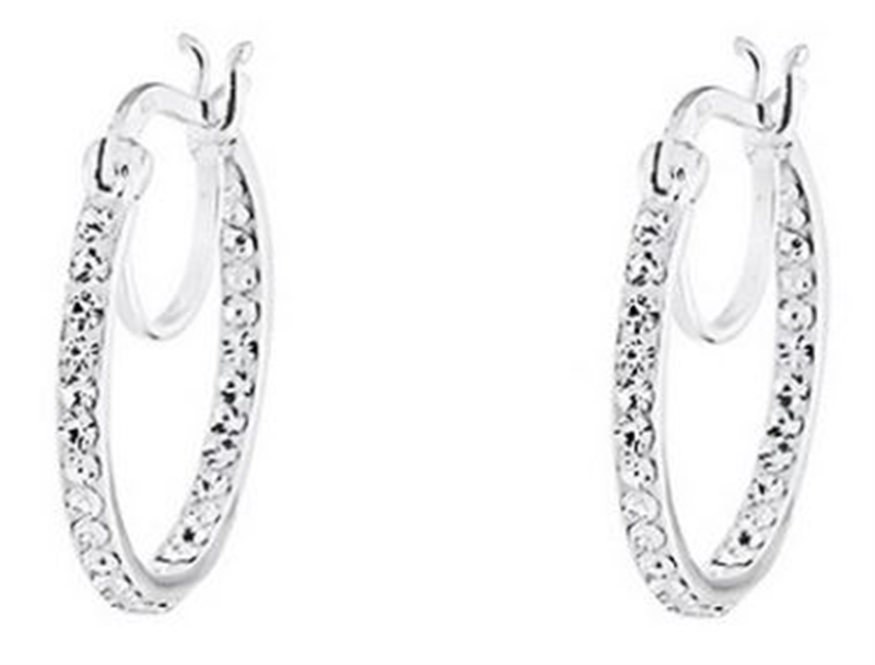Sterling Silver White Crystal Hoop Earrings - 20mm