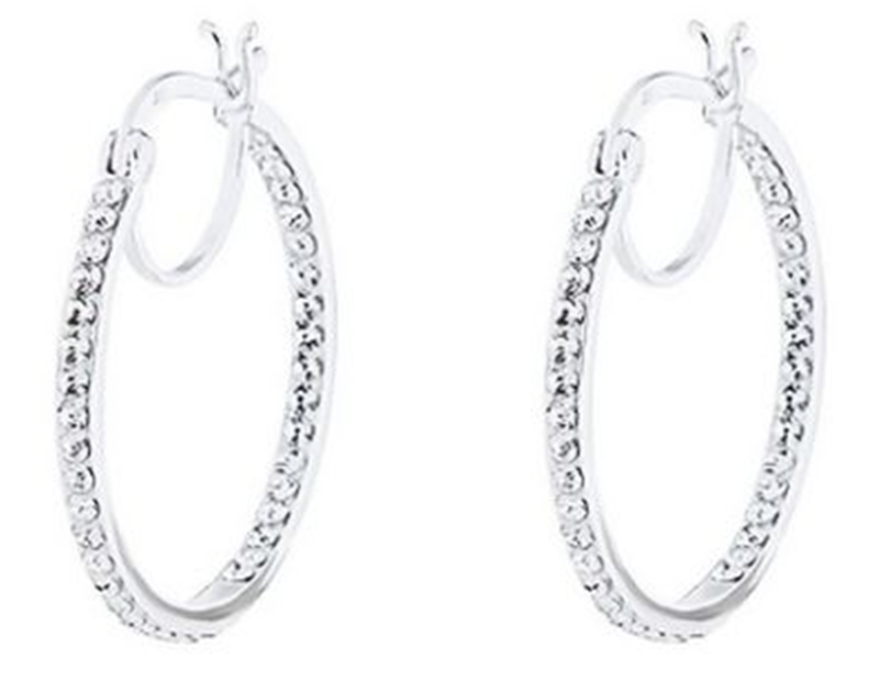Sterling Silver White Crystal Hoop Earrings - 25mm