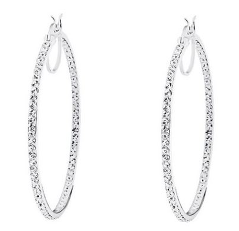 Sterling Silver White Crystal Hoop Earrings - 40mm
