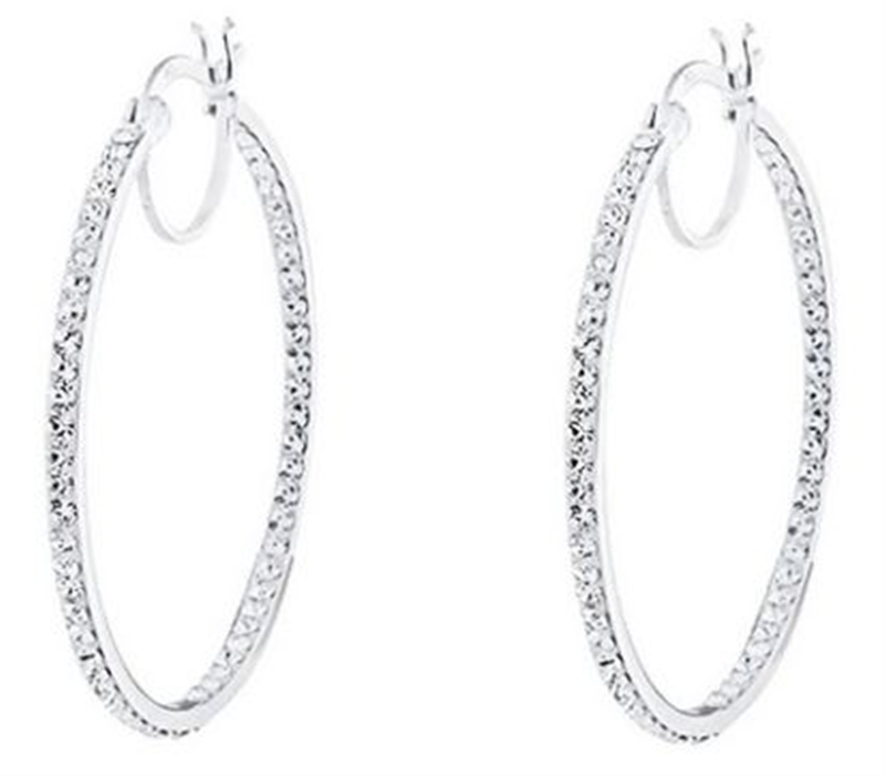 Sterling Silver White Crystal Hoop Earrings - 35mm