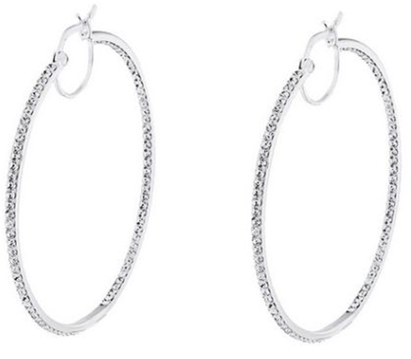 Sterling Silver White Crystal Hoop Earrings - 50mm