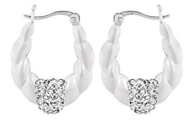 Sterling Silver White Crystal Creole Earrings