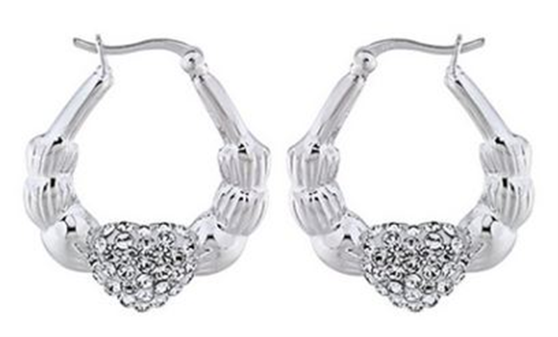 Sterling Silver White Crystal Creole Earrings - 24mm