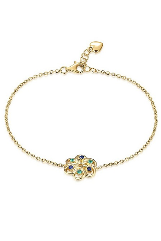 Yellow Gold Plated Sterling Silver Floral CZ Bracelet