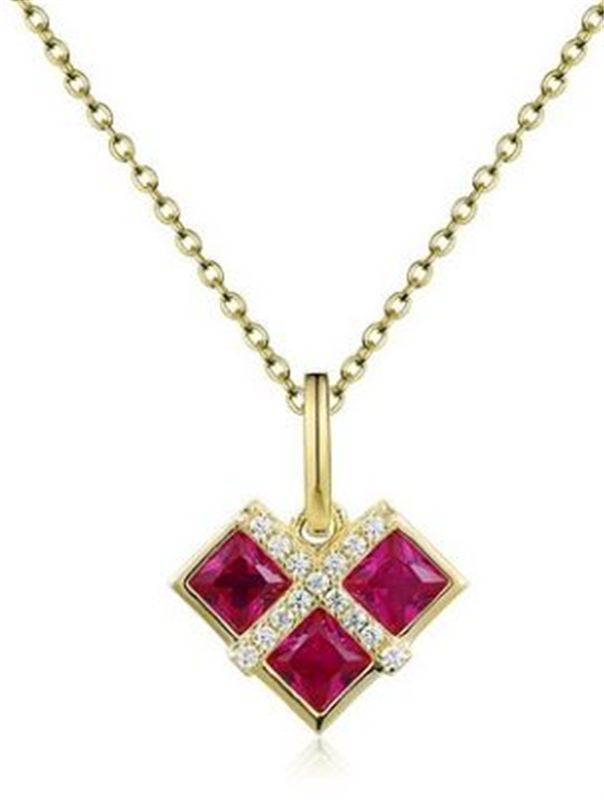 Yellow Gold Plated Sterling Silver Ruby CZ Pendant with Chain