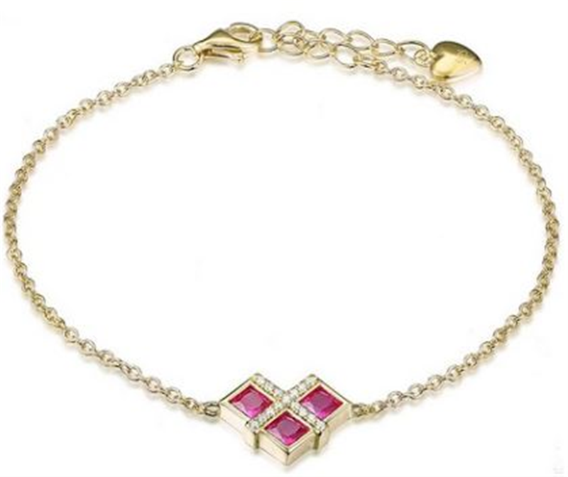 Yellow Gold Plated Sterling Silver Ruby CZ Bracelet