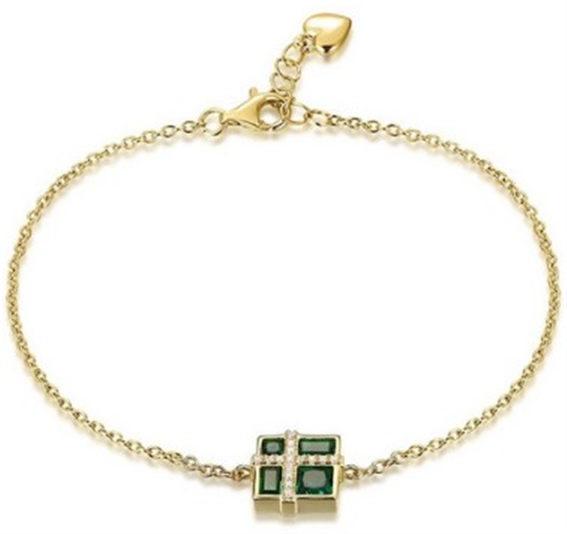 Yellow Gold Plated Sterling Silver Green CZ Bracelet
