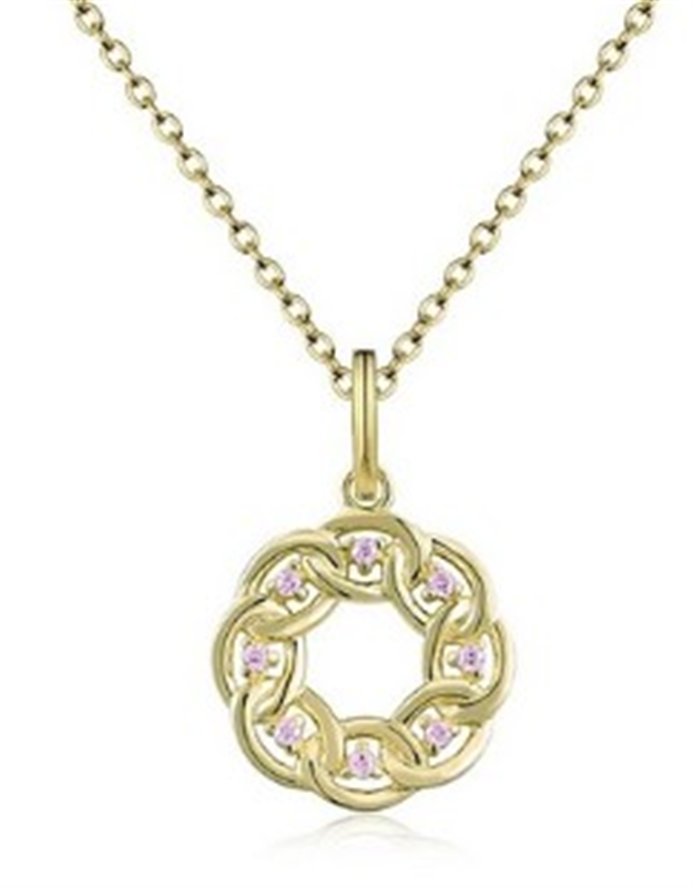 Yellow Gold Plated Sterling Silver Pink CZ Pendant with Chain