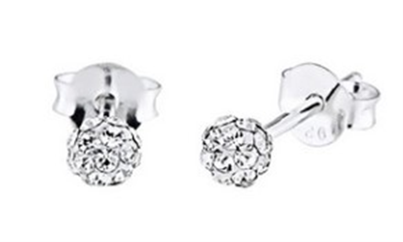 Sterling Silver White Crystal Ball Stud Earrings - 4mm