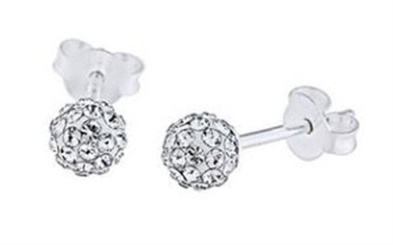 Sterling Silver White Crystal Ball Stud Earrings - 5mm