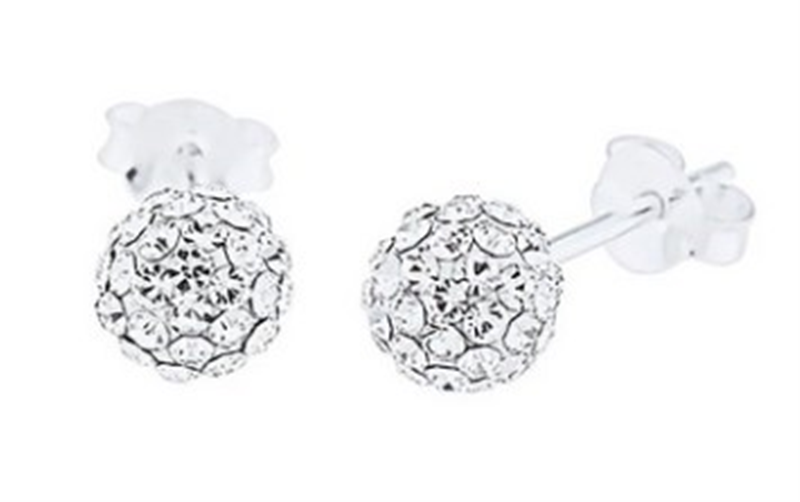 Sterling Silver White Crystal Ball Stud Earrings - 7mm
