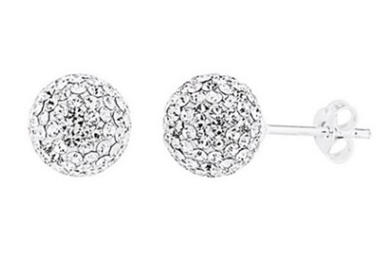 Sterling Silver White Crystal Ball Stud Earrings - 8mm