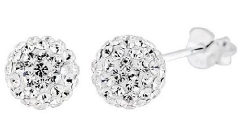 Sterling Silver White Crystal Ball Stud Earrings - 10mm