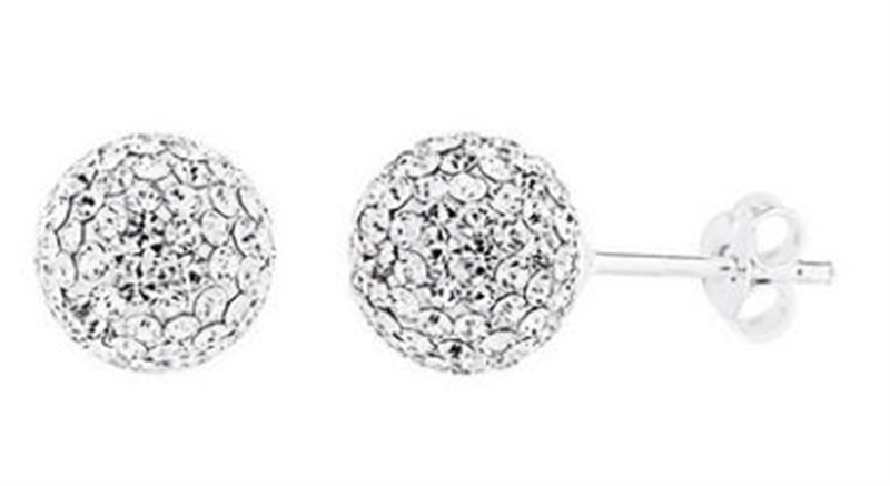Sterling Silver White Crystal Ball Stud Earrings - 12mm