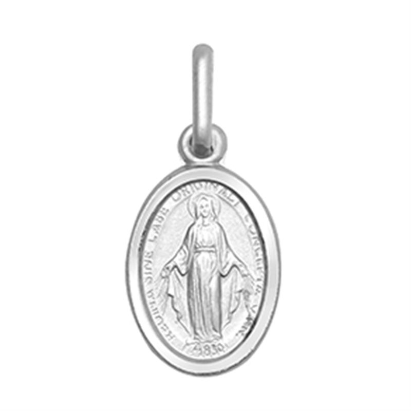 Sterling Silver Oval Miraculous Mary Medallion Pendant