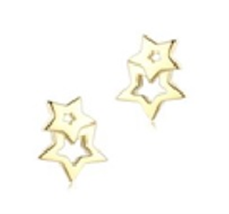 Sterling Silver Gold Plated Stars Stud Earrings