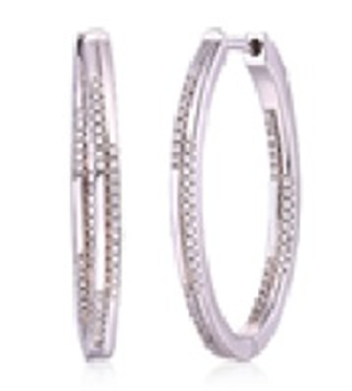 Sterling Silver Rhodium Plated 34mm CZ Hoop Earrings