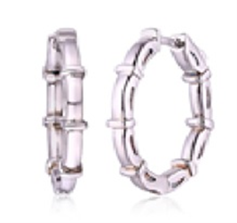 Sterling Silver Rhodium Plated 28mm Fancy Hoop Earrings