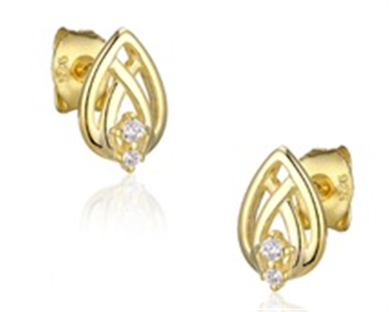Sterling Silver Gold Plated Pearshape CZ Stud Earrings