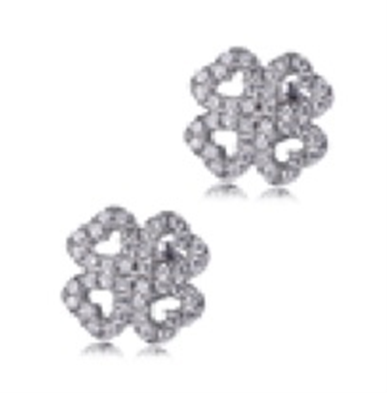 Sterling Silver Rhodium Plated CZ Heart Cluster Stud Earrings