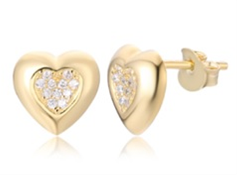 Sterling Silver Gold Plated CZ Heart Stud Earrings