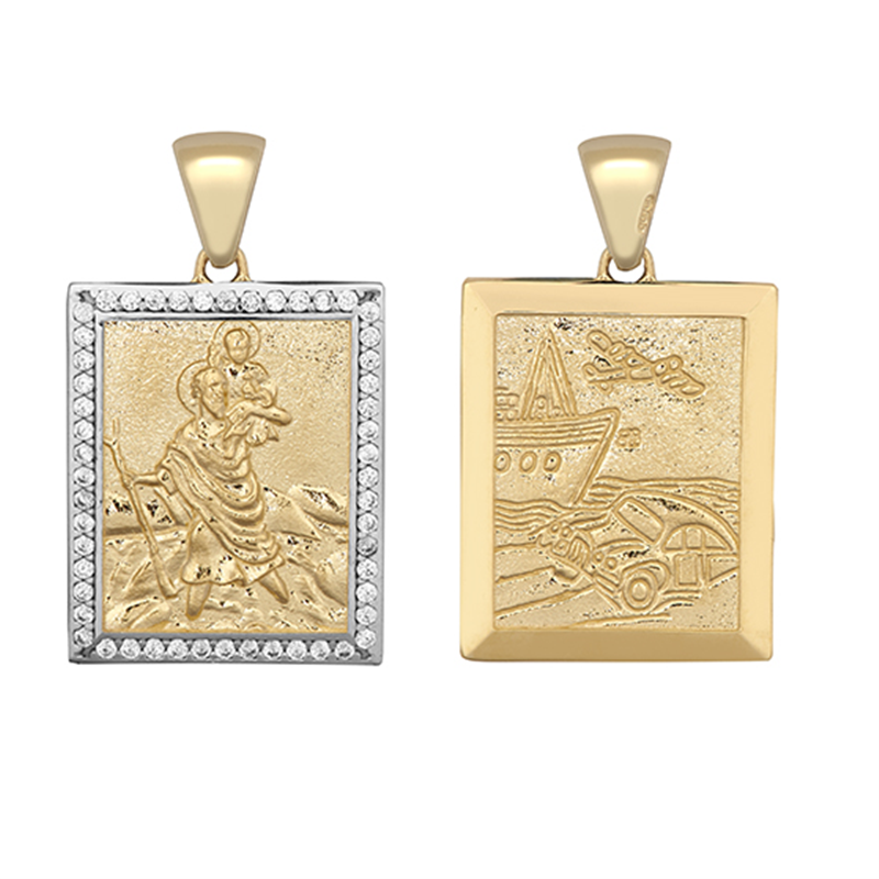9ct YG Cz Square Medallion Pendant