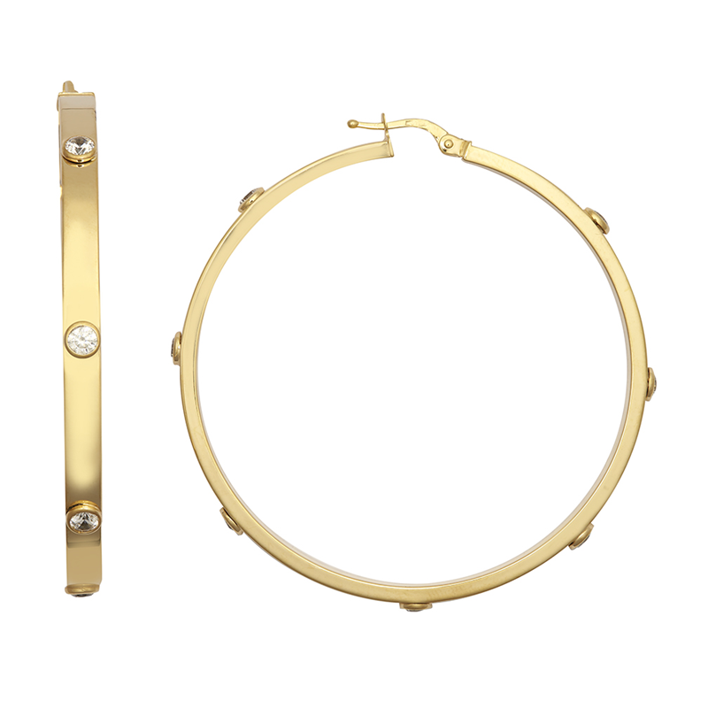 9ct YG 50mm Cz Hoop Earrings