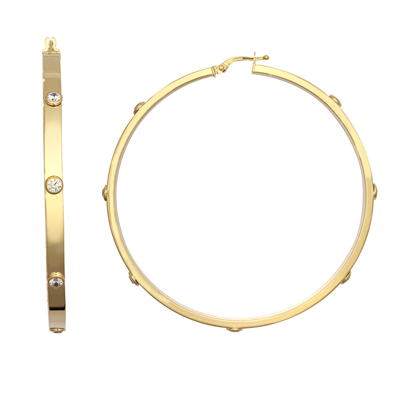 9ct YG 60mm Cz Hoop Earrings